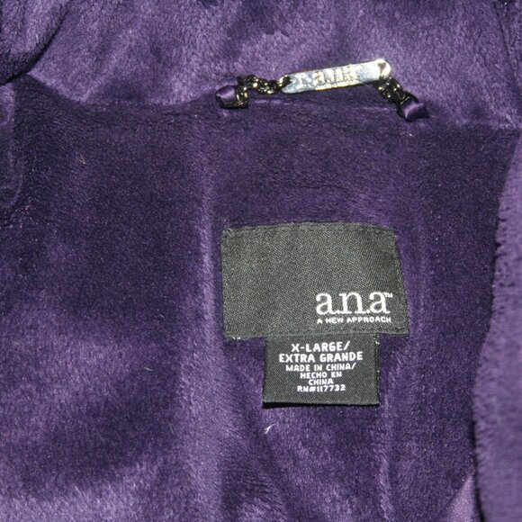A.N.A Purple XL Down Puffer Faux Fur Trim Hood Zip Snap Jacket Coat Belt Winter - Picture 7 of 12